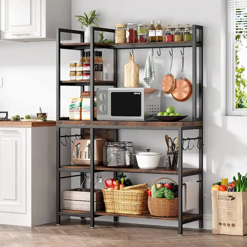 Étagère de boulanger à 5 niveaux avec rangement supérieur pour cuisine et support pour micro-ondes