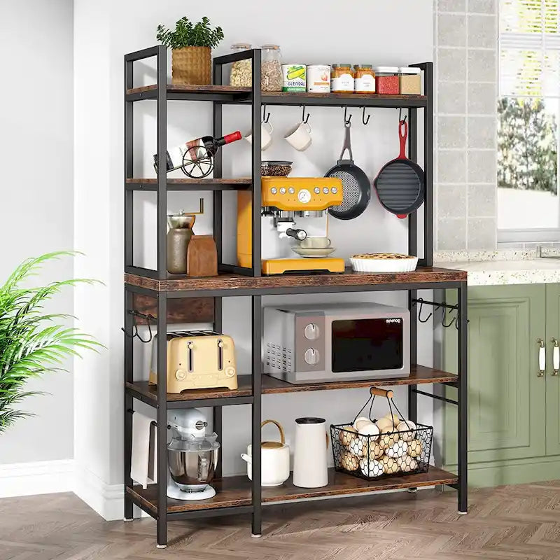 Étagère de boulanger à 5 niveaux avec rangement supérieur pour cuisine et support pour micro-ondes