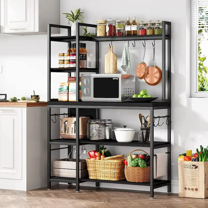 Étagère de boulanger à 5 niveaux avec rangement supérieur pour cuisine et support pour micro-ondes