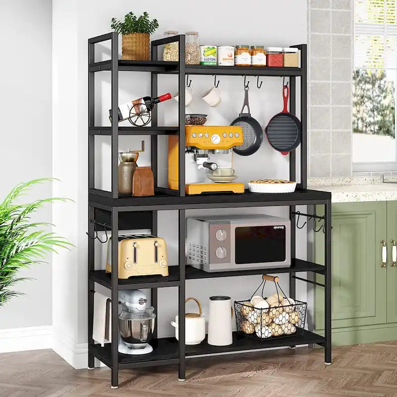 Étagère de boulanger à 5 niveaux avec rangement supérieur pour cuisine et support pour micro-ondes