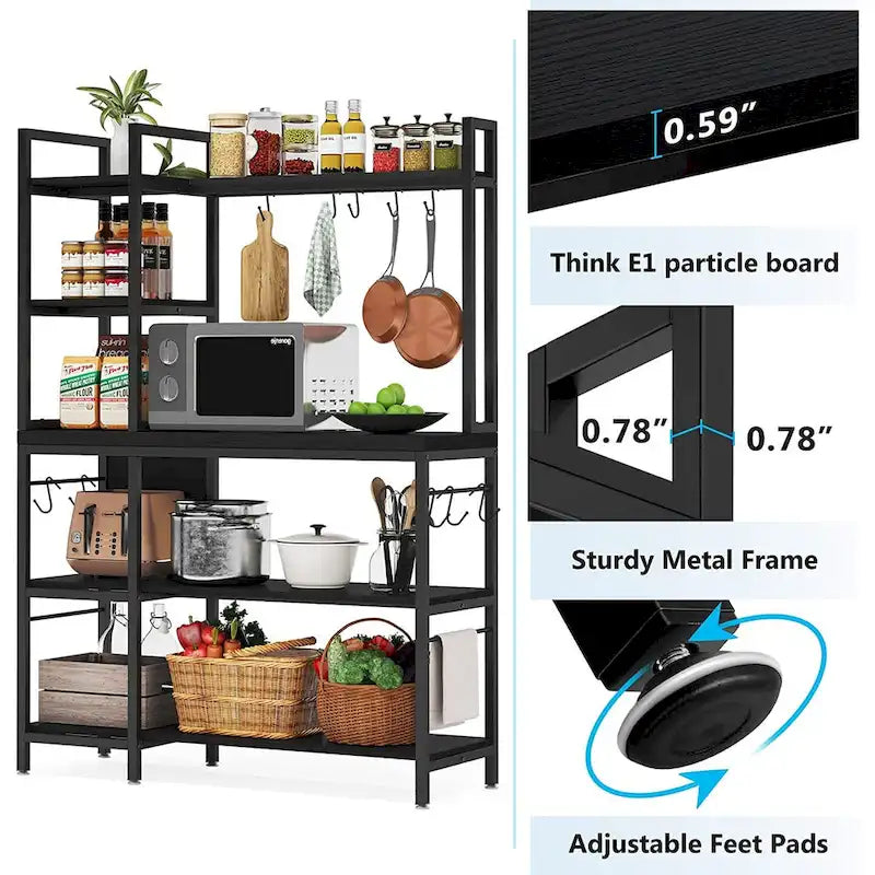 Étagère de boulanger à 5 niveaux avec rangement supérieur pour cuisine et support pour micro-ondes