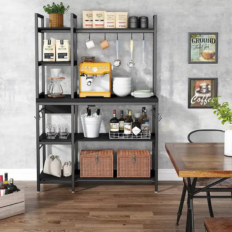 Étagère de boulanger à 5 niveaux avec rangement supérieur pour cuisine et support pour micro-ondes