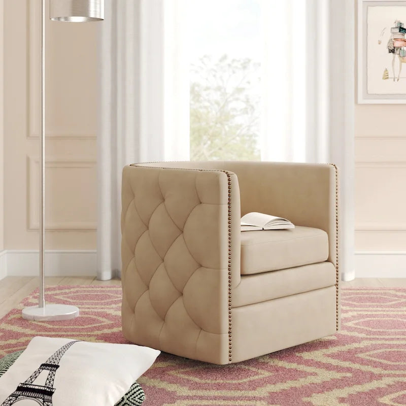 Fauteuil d'appoint capitonné pivotant en cuir pleine fleur