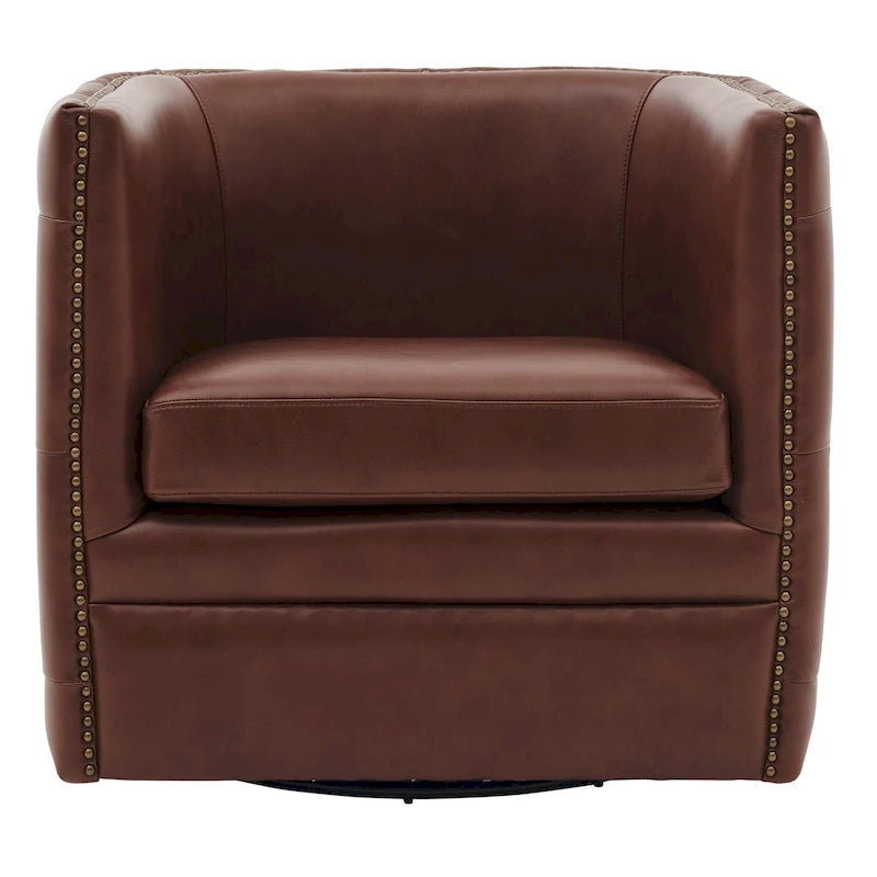 Fauteuil d'appoint capitonné pivotant en cuir pleine fleur