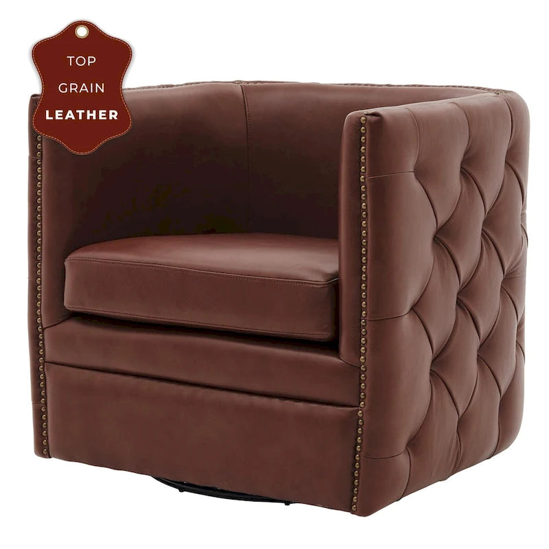 Fauteuil d'appoint capitonné pivotant en cuir pleine fleur