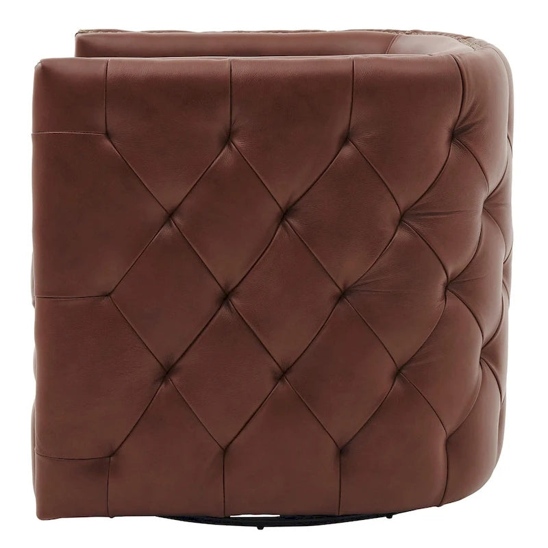Fauteuil d'appoint capitonné pivotant en cuir pleine fleur