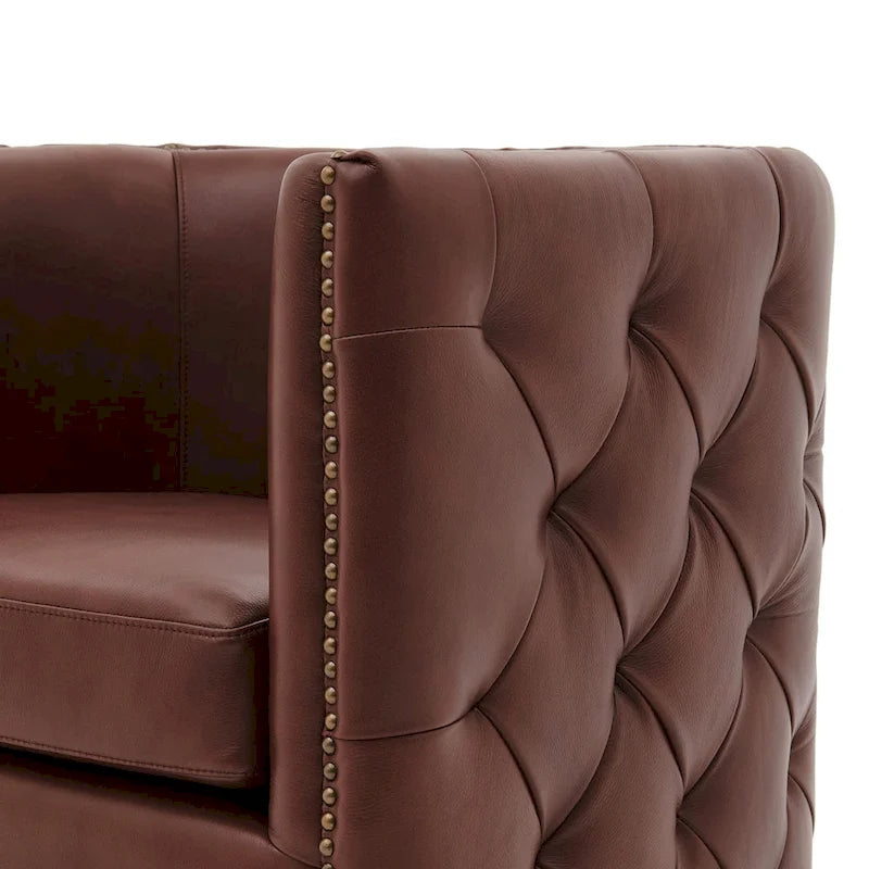 Fauteuil d'appoint capitonné pivotant en cuir pleine fleur