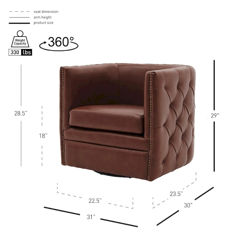 Fauteuil d'appoint capitonné pivotant en cuir pleine fleur