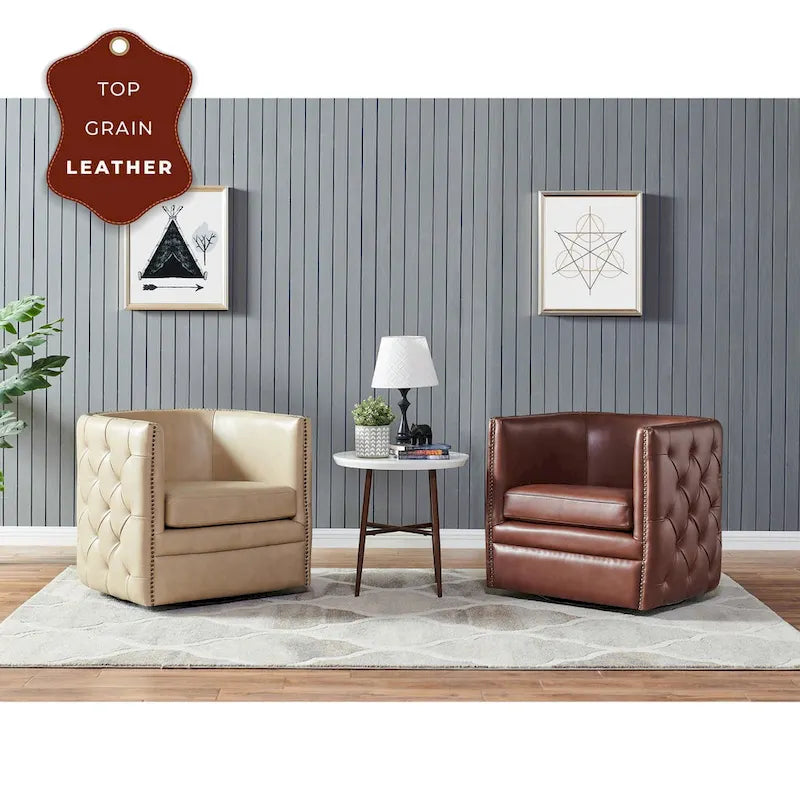 Fauteuil d'appoint capitonné pivotant en cuir pleine fleur