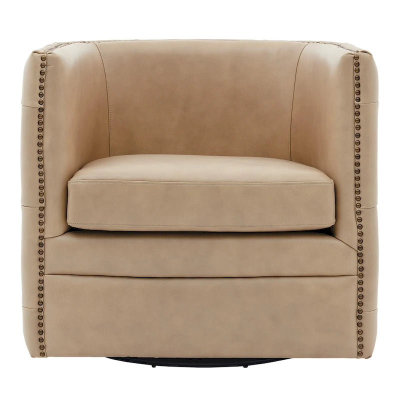 Fauteuil d'appoint capitonné pivotant en cuir pleine fleur