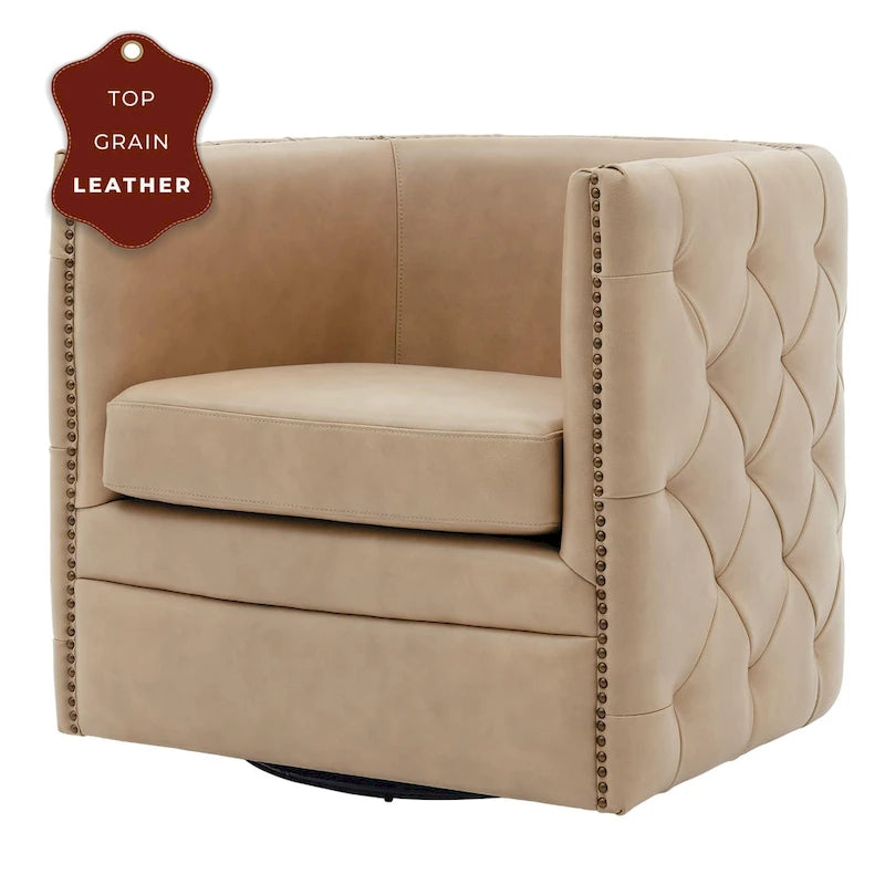 Fauteuil d'appoint capitonné pivotant en cuir pleine fleur