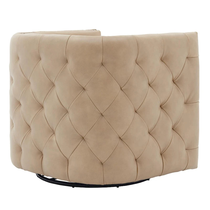 Fauteuil d'appoint capitonné pivotant en cuir pleine fleur
