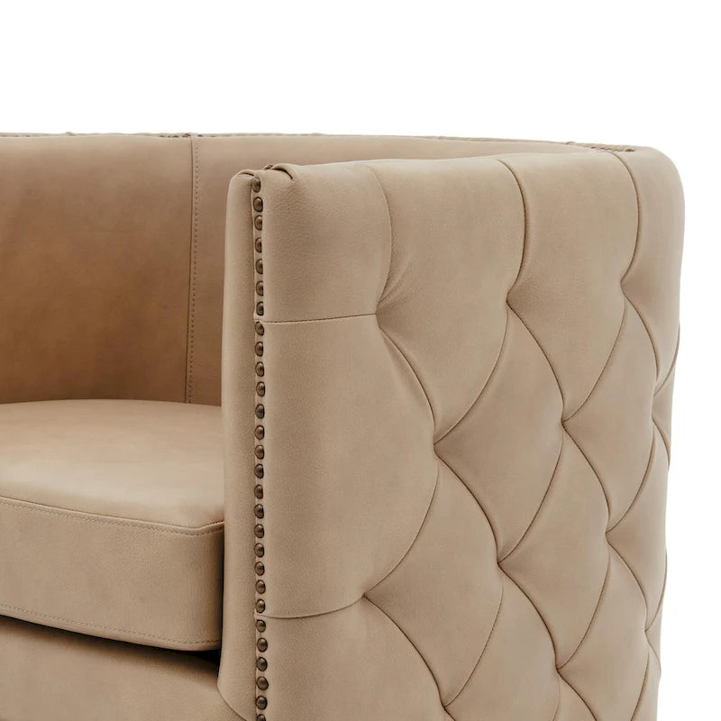 Fauteuil d'appoint capitonné pivotant en cuir pleine fleur