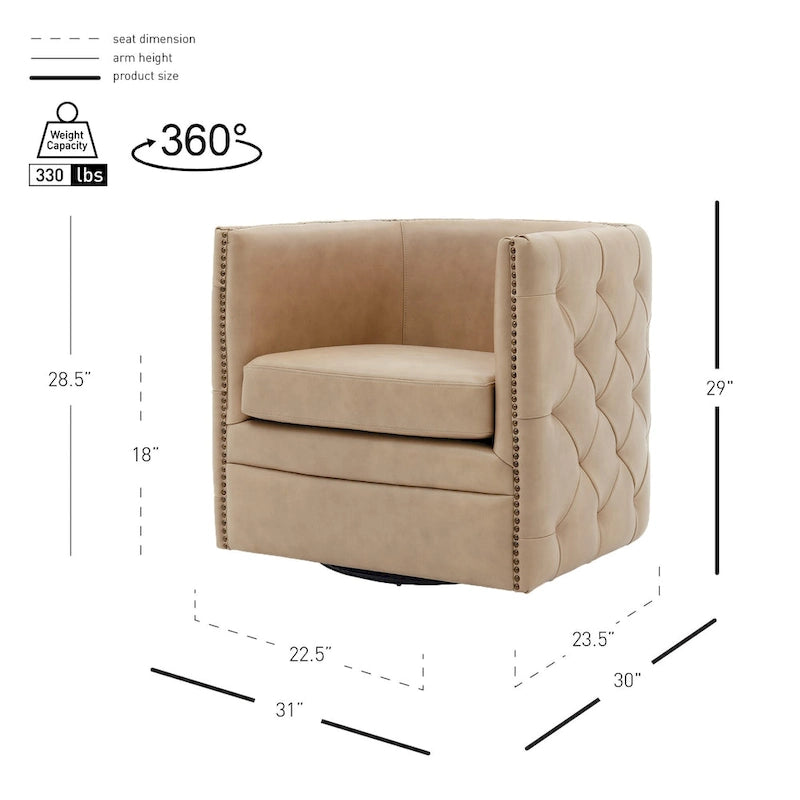 Fauteuil d'appoint capitonné pivotant en cuir pleine fleur