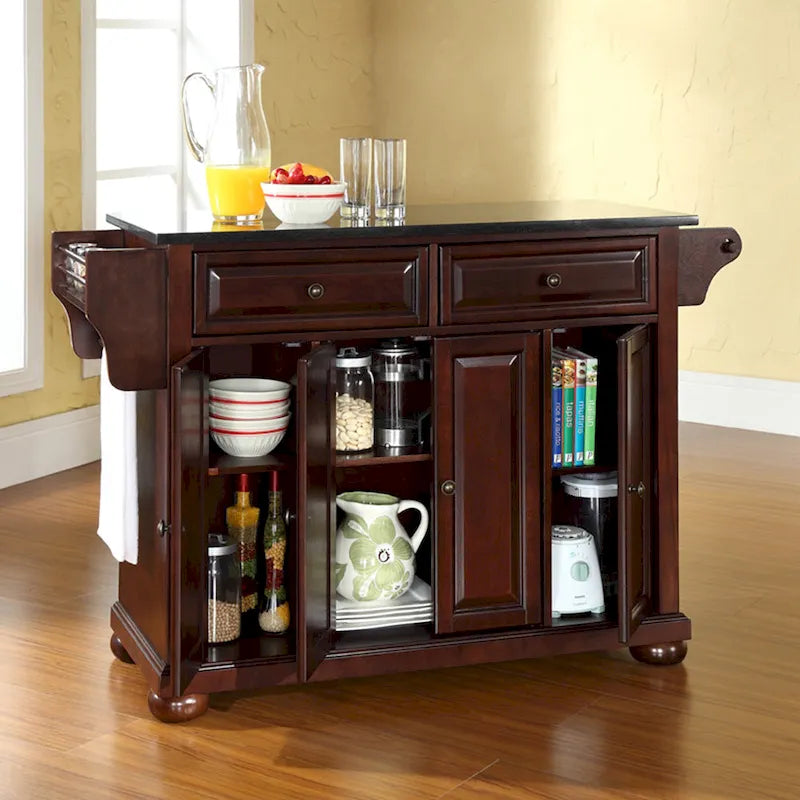 Îlot de cuisine fixe à plateau en granit avec armoire de rangement