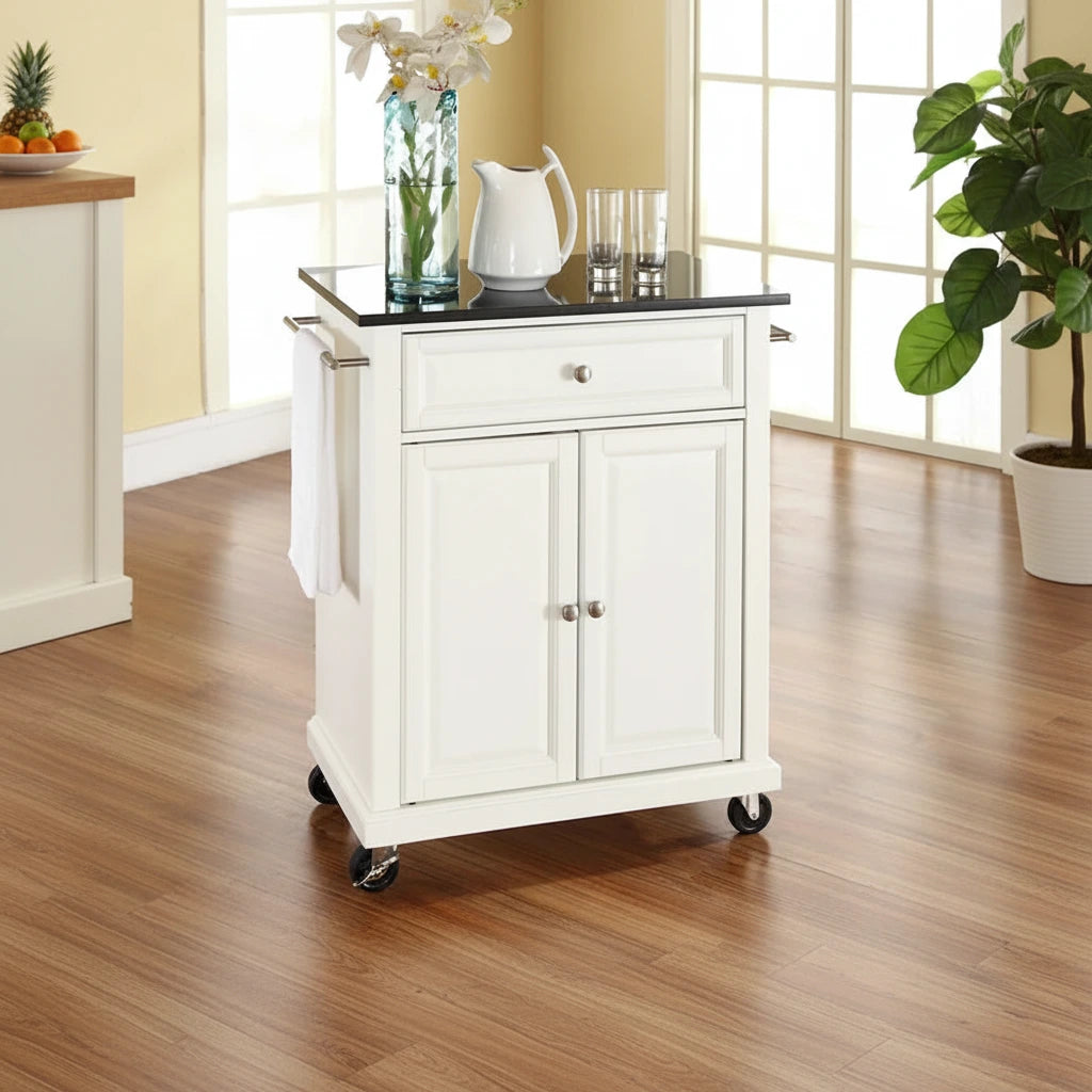 Crosley White Finish/Solid Black Granite Top Kitchen Cart/Island - 18d x 31w x 35.5h