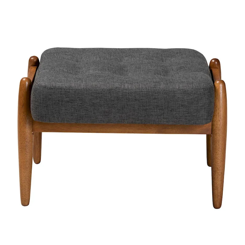Ottoman-Repose-Pieds en Tissu Capitonnage Style Japandi avec Pieds en Noyer Brun