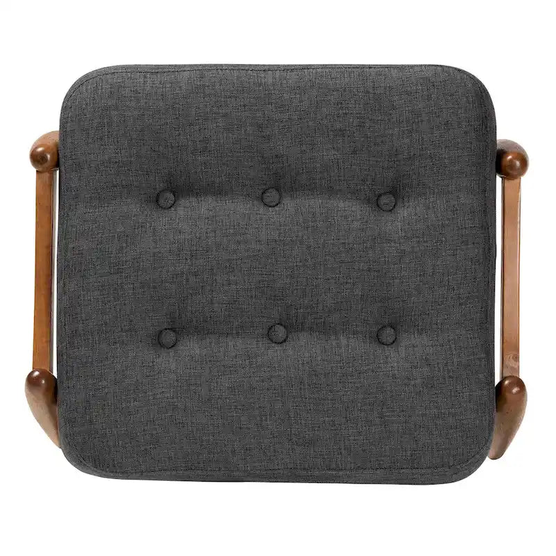 Ottoman-Repose-Pieds en Tissu Capitonnage Style Japandi avec Pieds en Noyer Brun