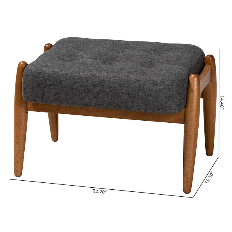 Ottoman-Repose-Pieds en Tissu Capitonnage Style Japandi avec Pieds en Noyer Brun
