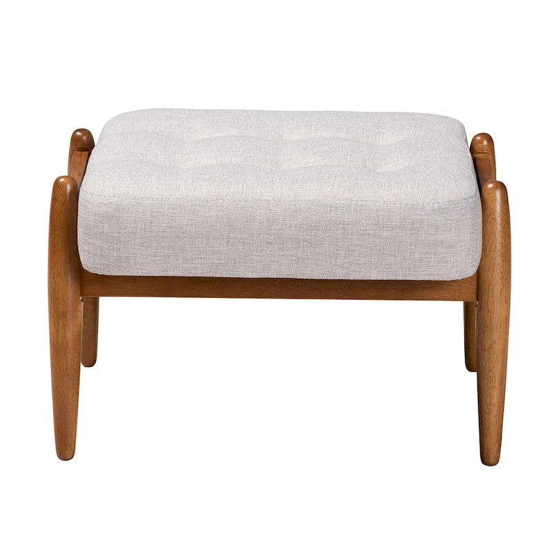Ottoman-Repose-Pieds en Tissu Capitonnage Style Japandi avec Pieds en Noyer Brun