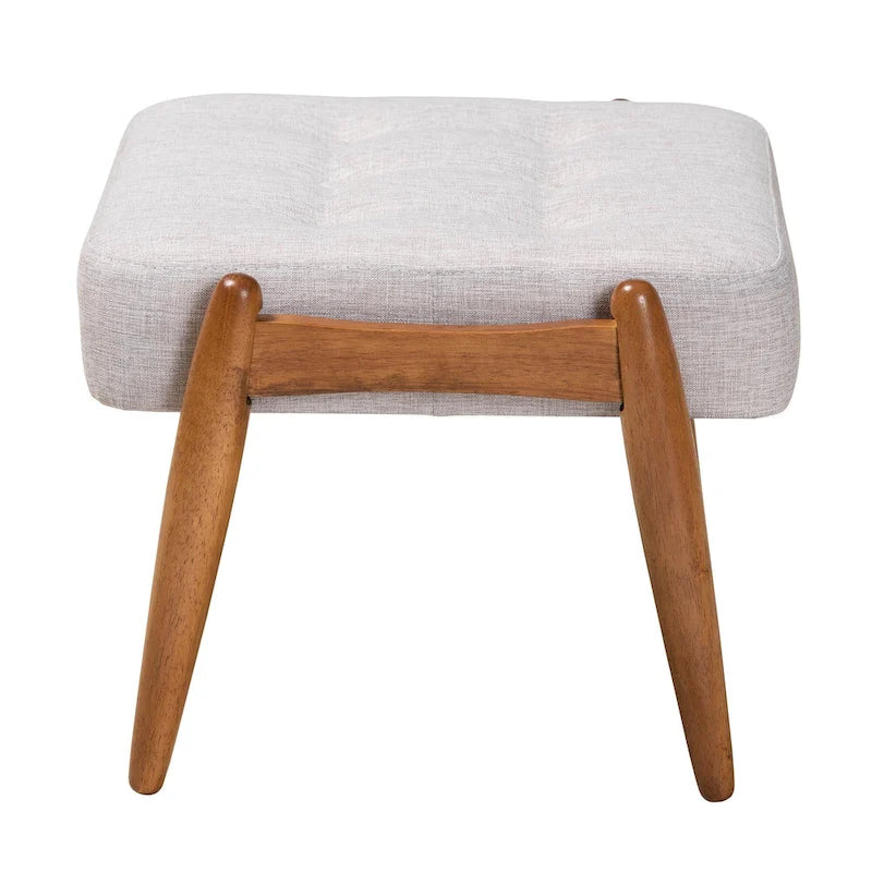 Ottoman-Repose-Pieds en Tissu Capitonnage Style Japandi avec Pieds en Noyer Brun