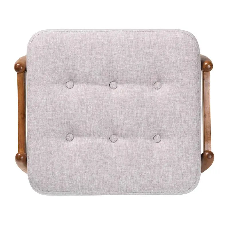 Ottoman-Repose-Pieds en Tissu Capitonnage Style Japandi avec Pieds en Noyer Brun