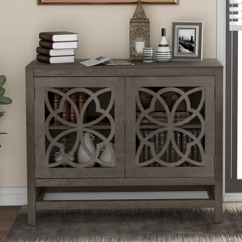 Meuble Buffet avec Accents de Bois, Portes à Treillis et Étagère Réglable