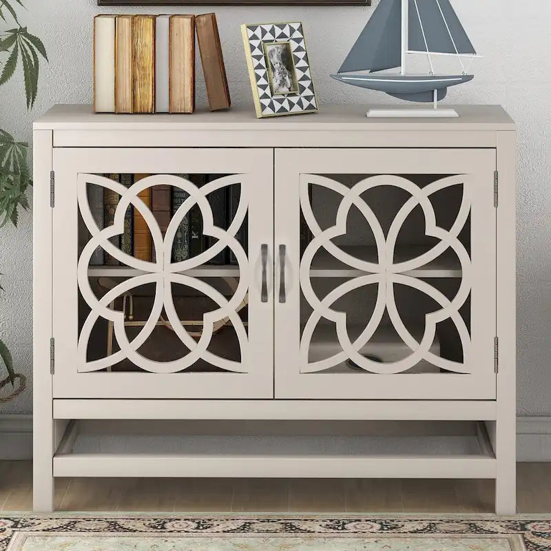 Meuble Buffet avec Accents de Bois, Portes à Treillis et Étagère Réglable