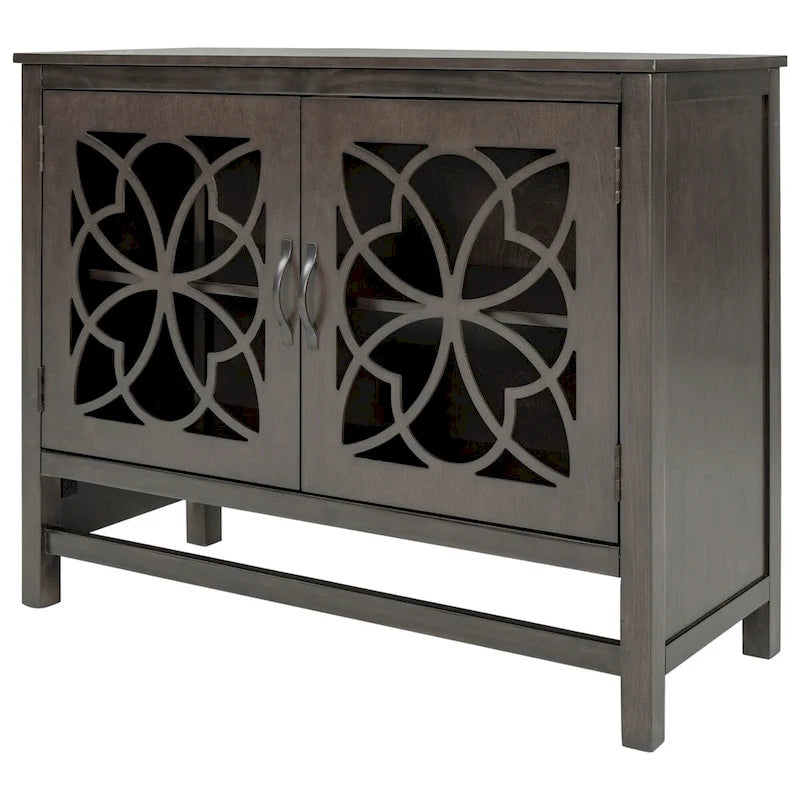 Meuble Buffet avec Accents de Bois, Portes à Treillis et Étagère Réglable