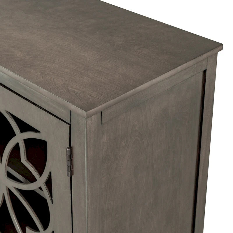 Meuble Buffet avec Accents de Bois, Portes à Treillis et Étagère Réglable