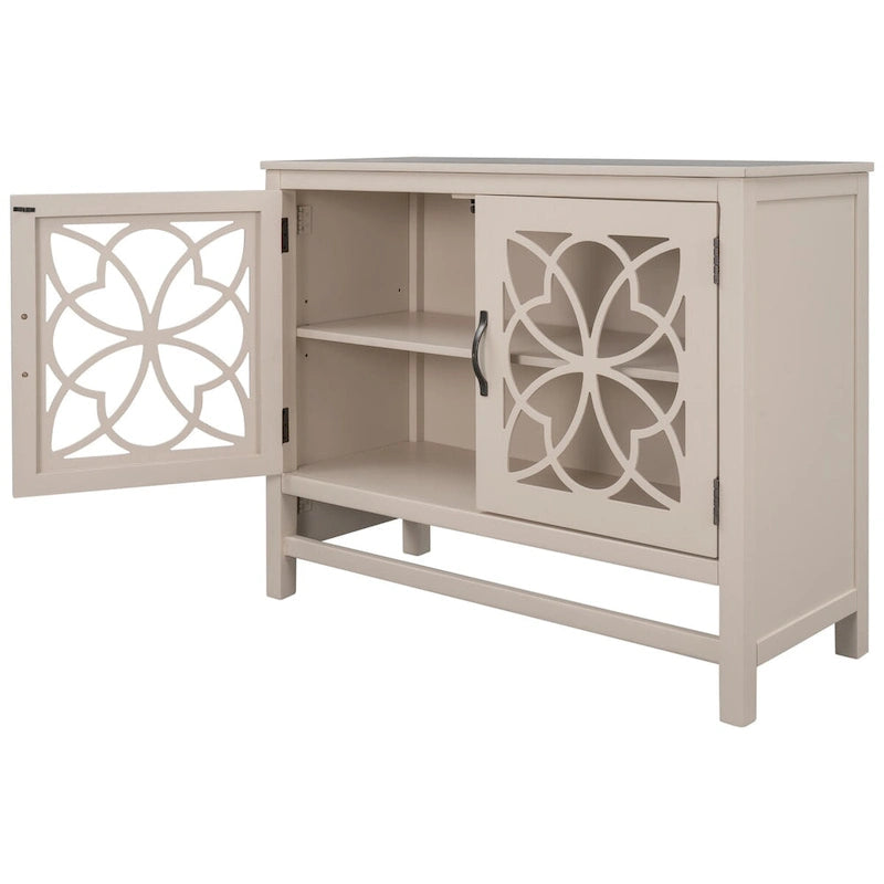 Meuble Buffet avec Accents de Bois, Portes à Treillis et Étagère Réglable