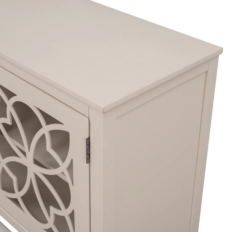 Meuble Buffet avec Accents de Bois, Portes à Treillis et Étagère Réglable