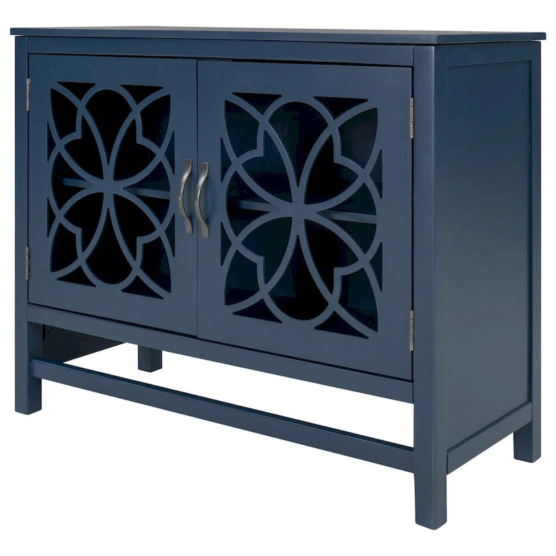 Meuble Buffet avec Accents de Bois, Portes à Treillis et Étagère Réglable