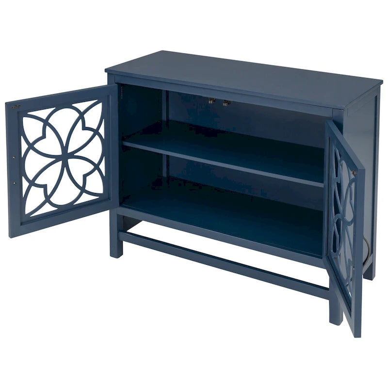 Meuble Buffet avec Accents de Bois, Portes à Treillis et Étagère Réglable