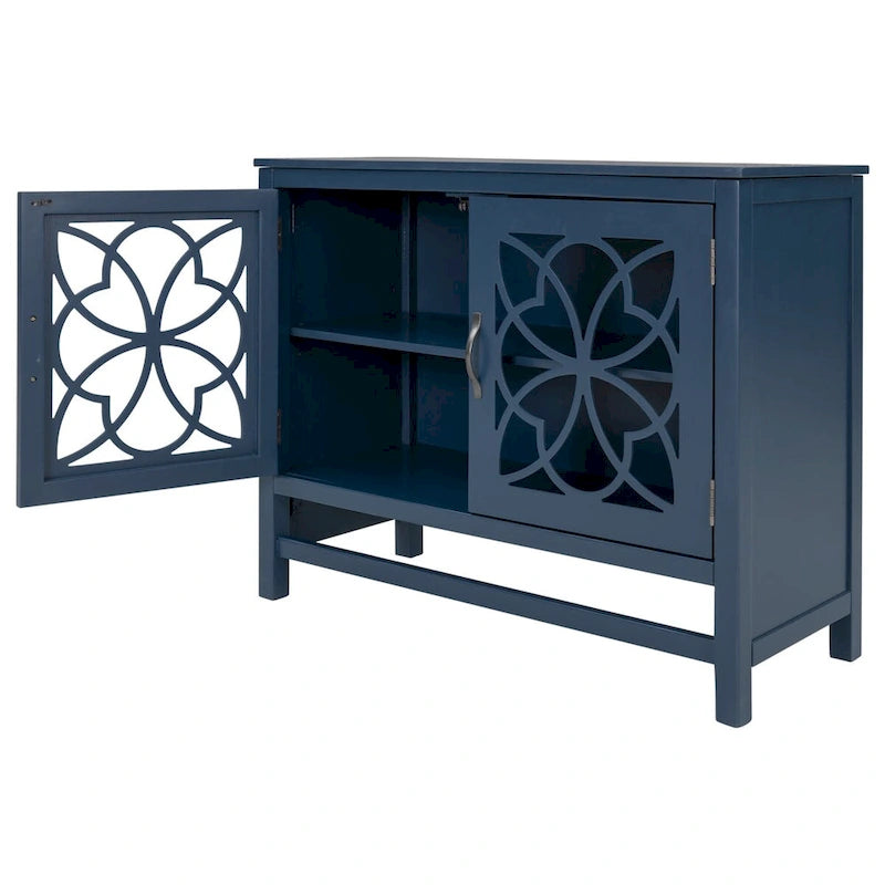 Meuble Buffet avec Accents de Bois, Portes à Treillis et Étagère Réglable