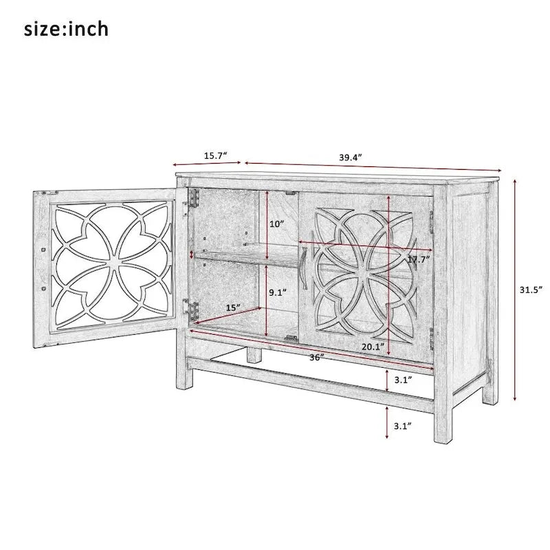 Meuble Buffet avec Accents de Bois, Portes à Treillis et Étagère Réglable