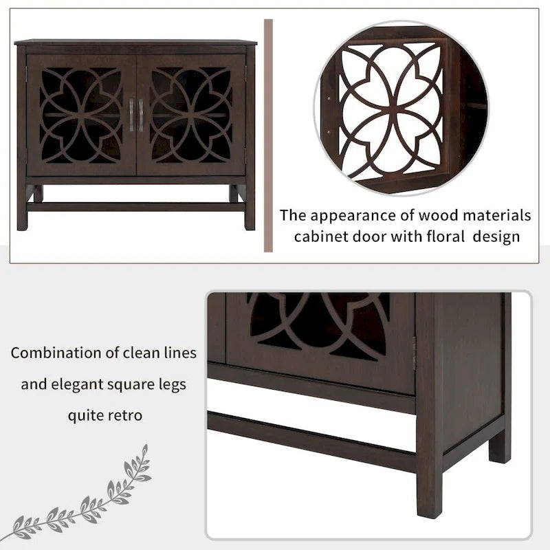 Meuble Buffet avec Accents de Bois, Portes à Treillis et Étagère Réglable