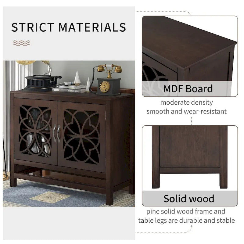 Meuble Buffet avec Accents de Bois, Portes à Treillis et Étagère Réglable