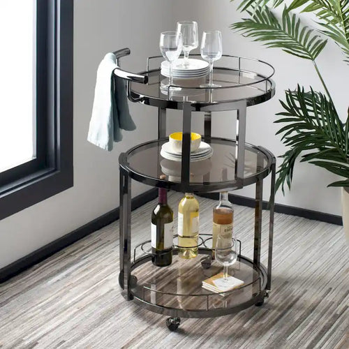 Dessert pour bar à roulettes rond à 3 niveaux avec porte-bouteilles, 56 cm (L) × 51 cm (P) × 86 cm (H)