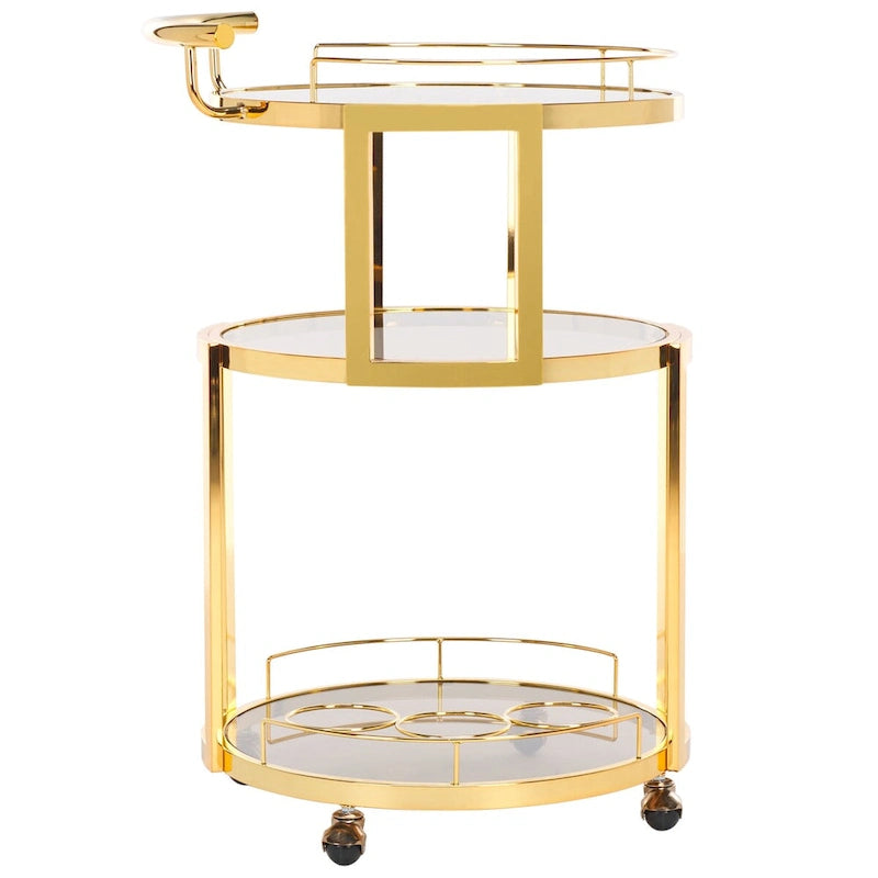 Dessert pour bar à roulettes rond à 3 niveaux avec porte-bouteilles, 56 cm (L) × 51 cm (P) × 86 cm (H)