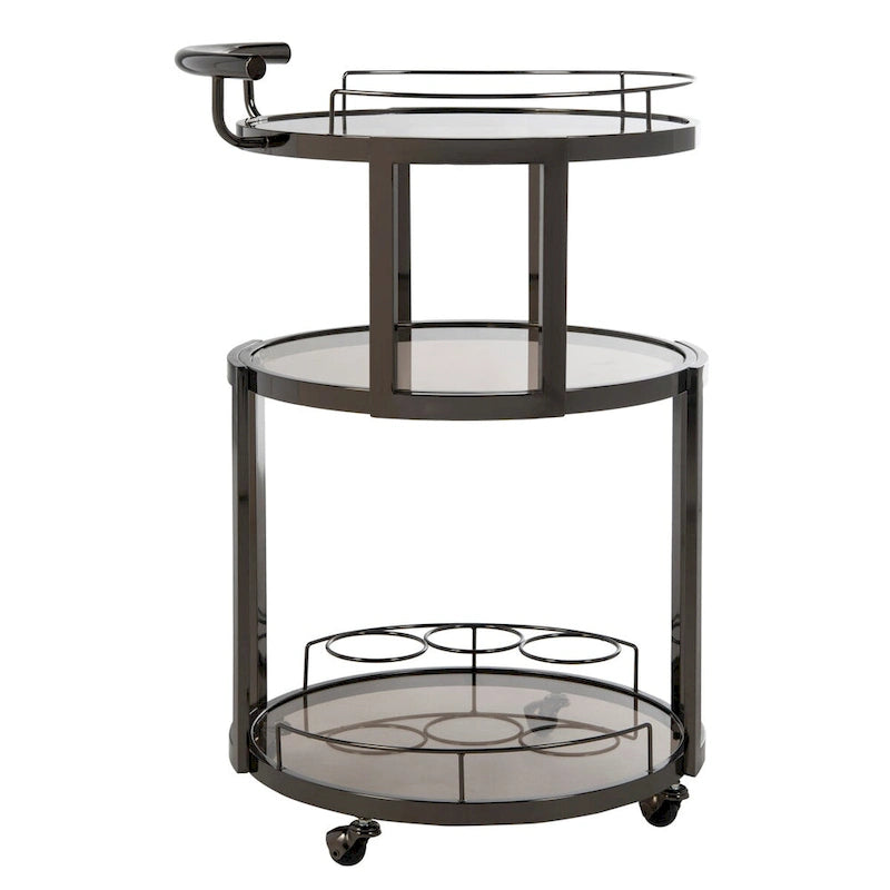 Dessert pour bar à roulettes rond à 3 niveaux avec porte-bouteilles, 56 cm (L) × 51 cm (P) × 86 cm (H)