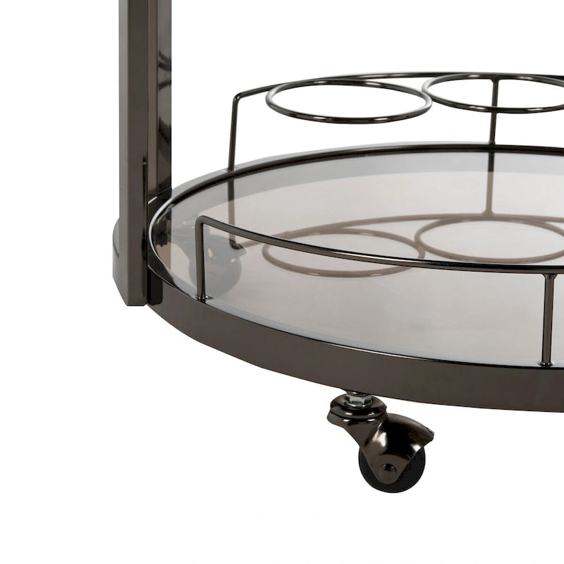Dessert pour bar à roulettes rond à 3 niveaux avec porte-bouteilles, 56 cm (L) × 51 cm (P) × 86 cm (H)
