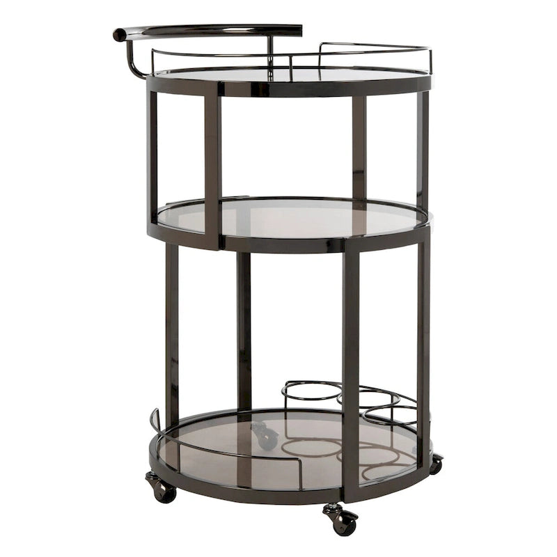 Dessert pour bar à roulettes rond à 3 niveaux avec porte-bouteilles, 56 cm (L) × 51 cm (P) × 86 cm (H)