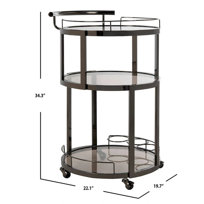 Dessert pour bar à roulettes rond à 3 niveaux avec porte-bouteilles, 56 cm (L) × 51 cm (P) × 86 cm (H)