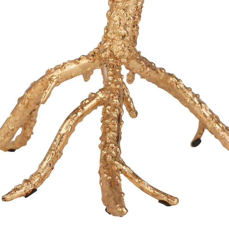Table d'appoint ronde avec plateau en granit blanc et base en fer en forme de branche d'arbre