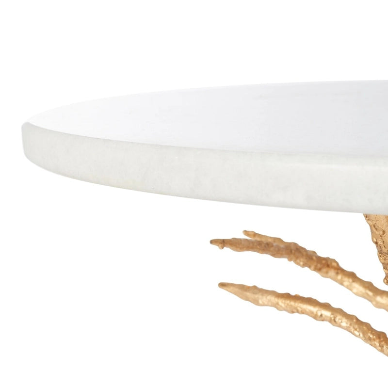 Table d'appoint ronde avec plateau en granit blanc et base en fer en forme de branche d'arbre