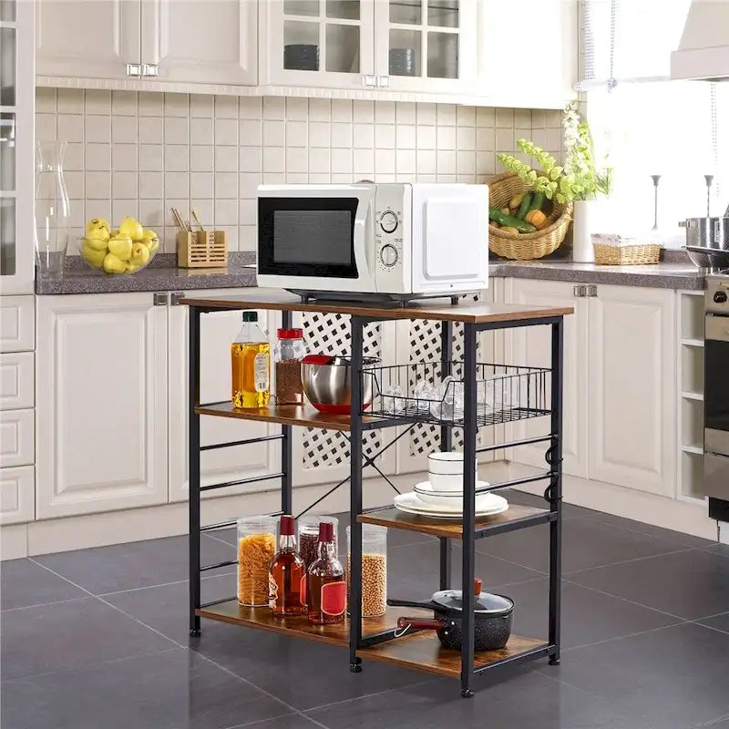 Ilot de cuisine avec étagère de rangement et structure métallique