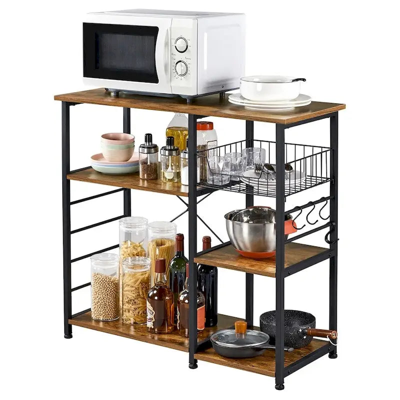 Ilot de cuisine avec étagère de rangement et structure métallique