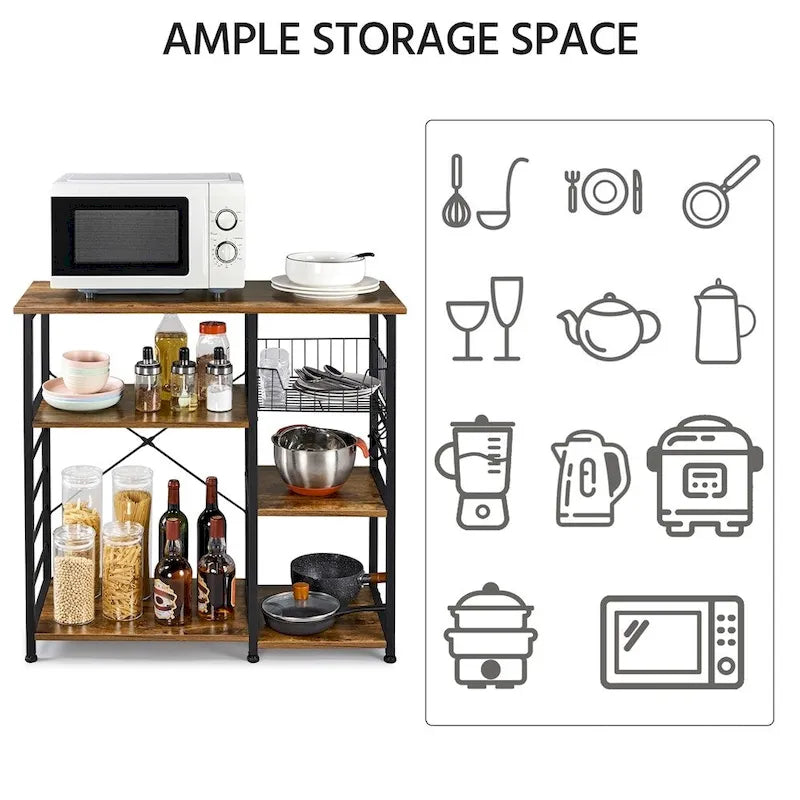 Ilot de cuisine avec étagère de rangement et structure métallique