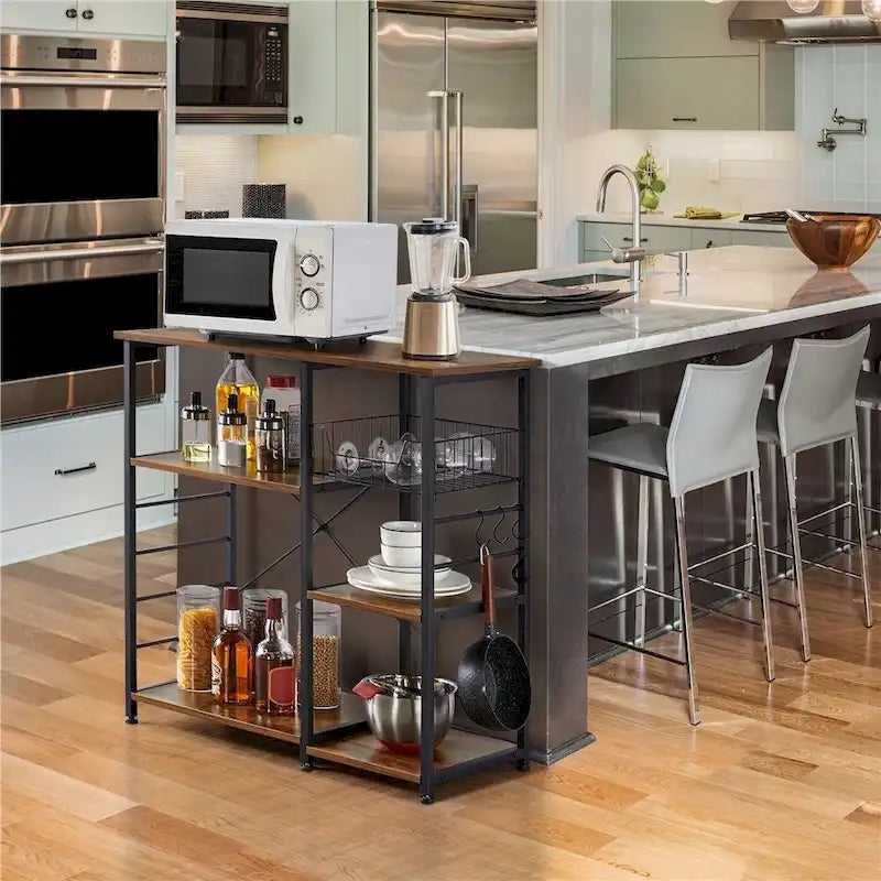 Ilot de cuisine avec étagère de rangement et structure métallique